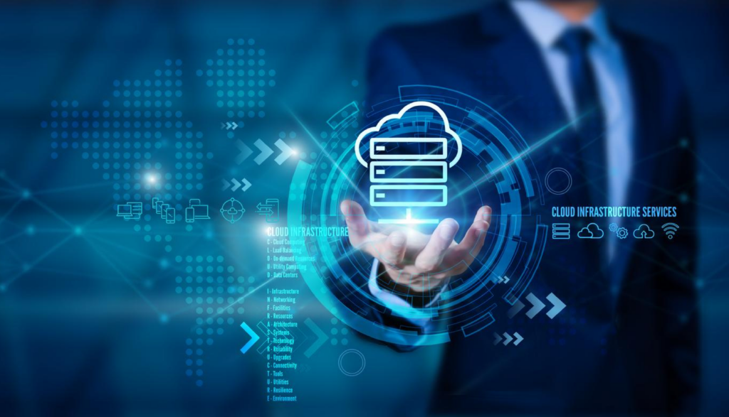 The Cloud Icon And Infrastructure Services Hovering Over Hand Management